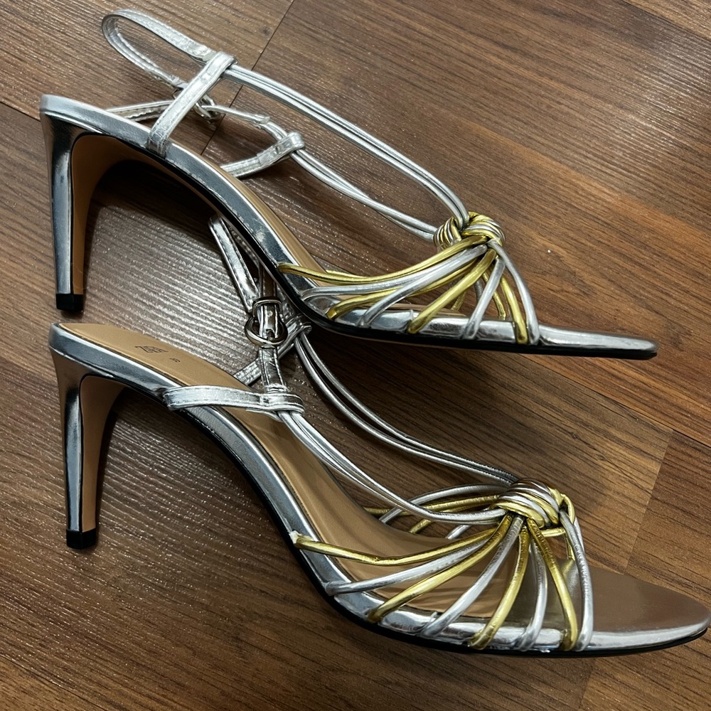 BNWT ZARA Silver and Gold Strappy Heels